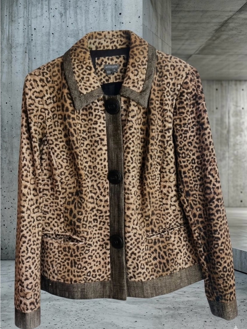 Women's Leopard VTG Anthracite Muse leopard print jacket-size 14
